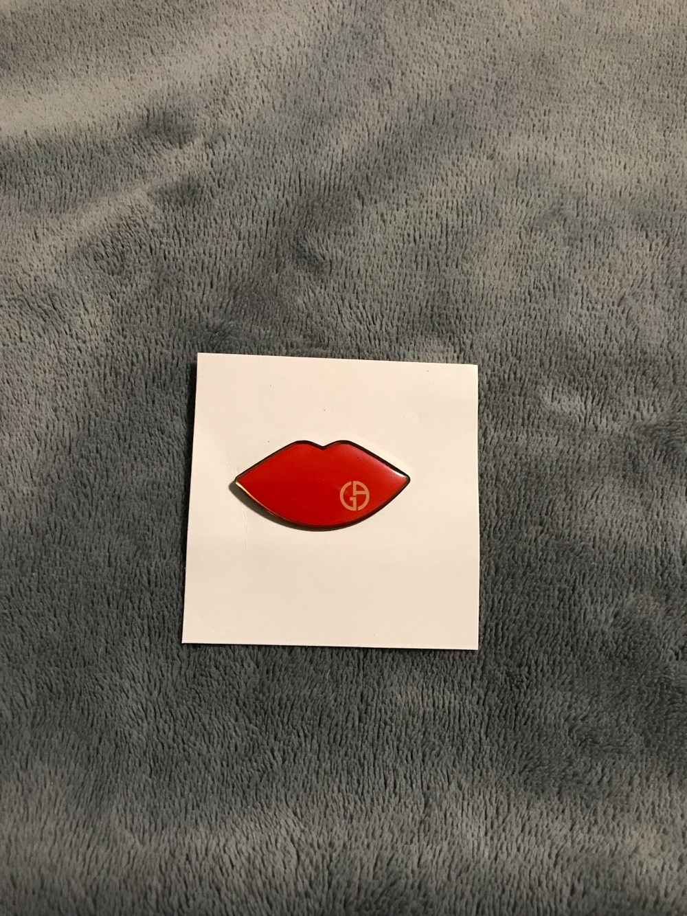 Giorgio Armani Red Enamel with Gold Tone Logo Lips Pin Brooch